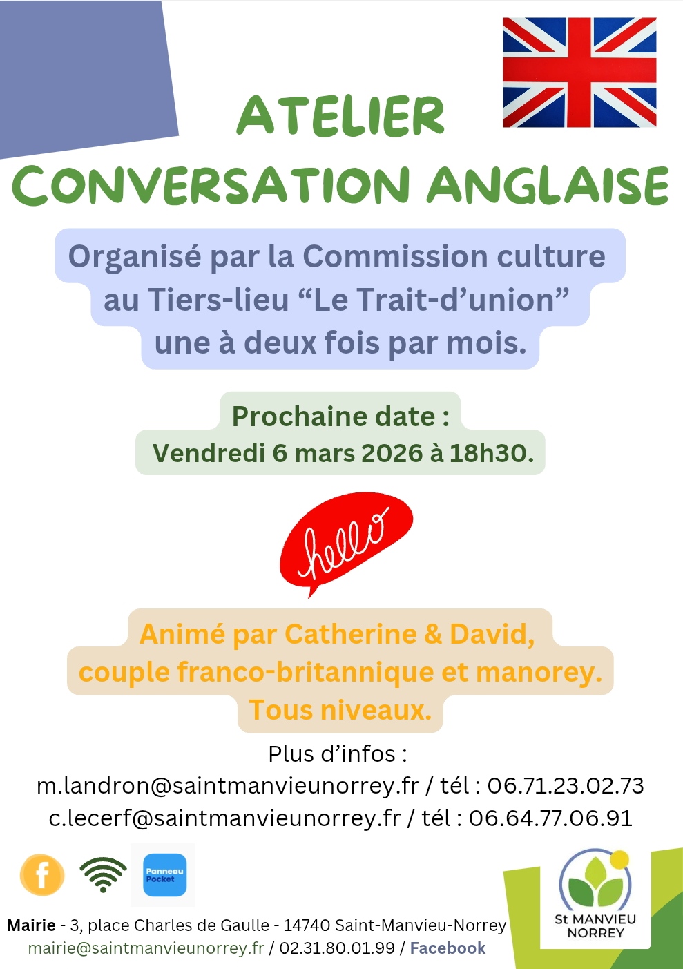 Atelier conversation anglaise – 6 mars 2026