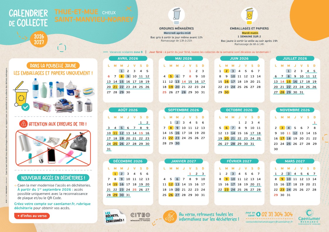 CALENDRIER DE COLLECTE DES DÉCHETS 2026/2027
