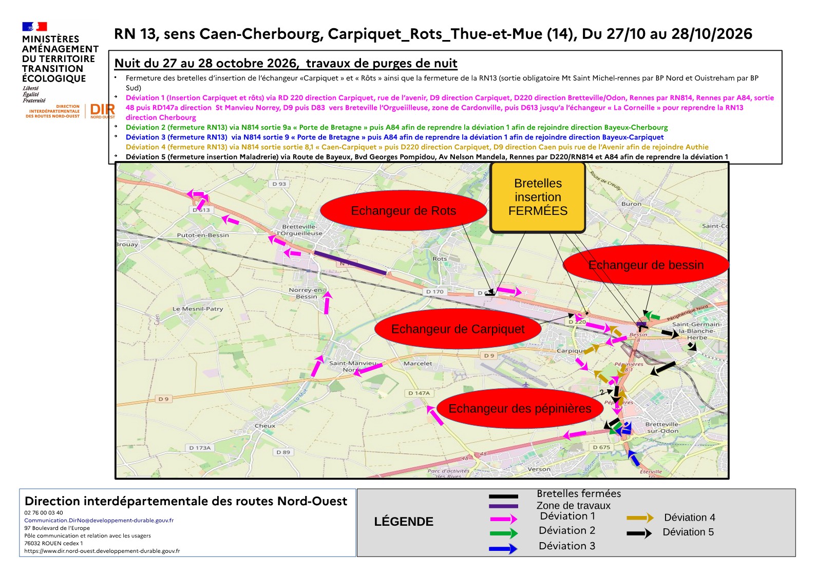 Circulation RN 13 – nuit du 27 au 28 octobre 2026 – travaux de purges